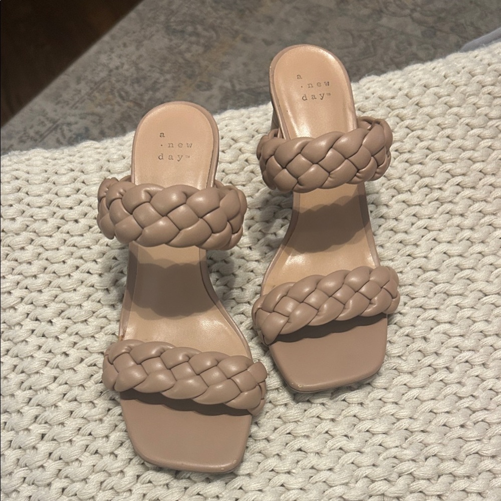 A New Day Women's Tan Braided Sandals Heels